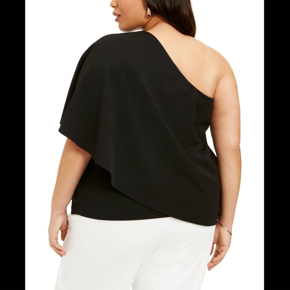 NWT $119 Adrianna Papell [PLUS Size 20W‎ ] One Shoulder Crepe Top in Black - Picture 3 of 12